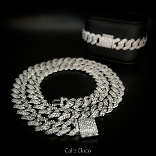 13mm Rhodium Plated Cuban Link Chain