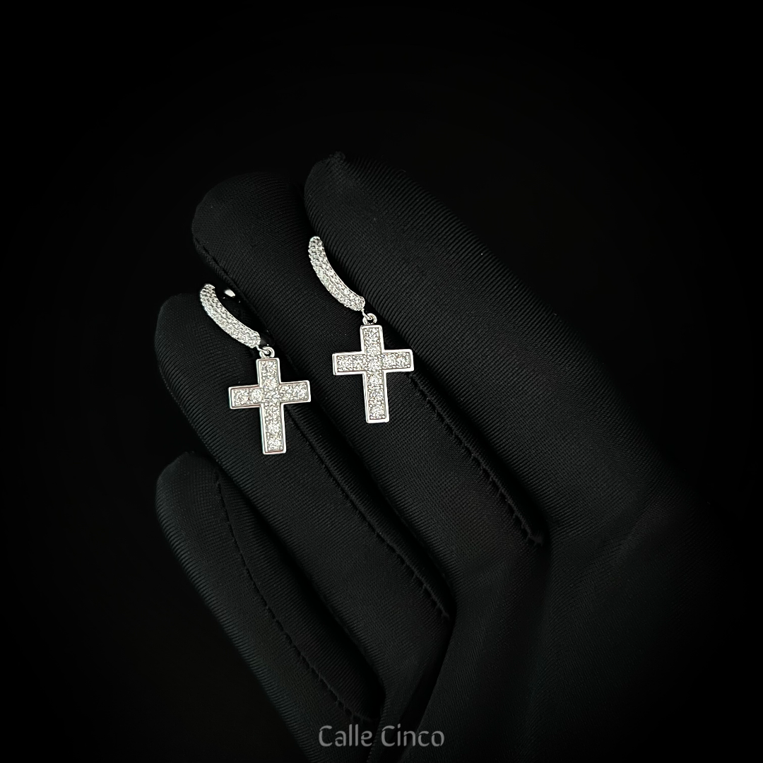 White Gold-Plating Cross Earrings