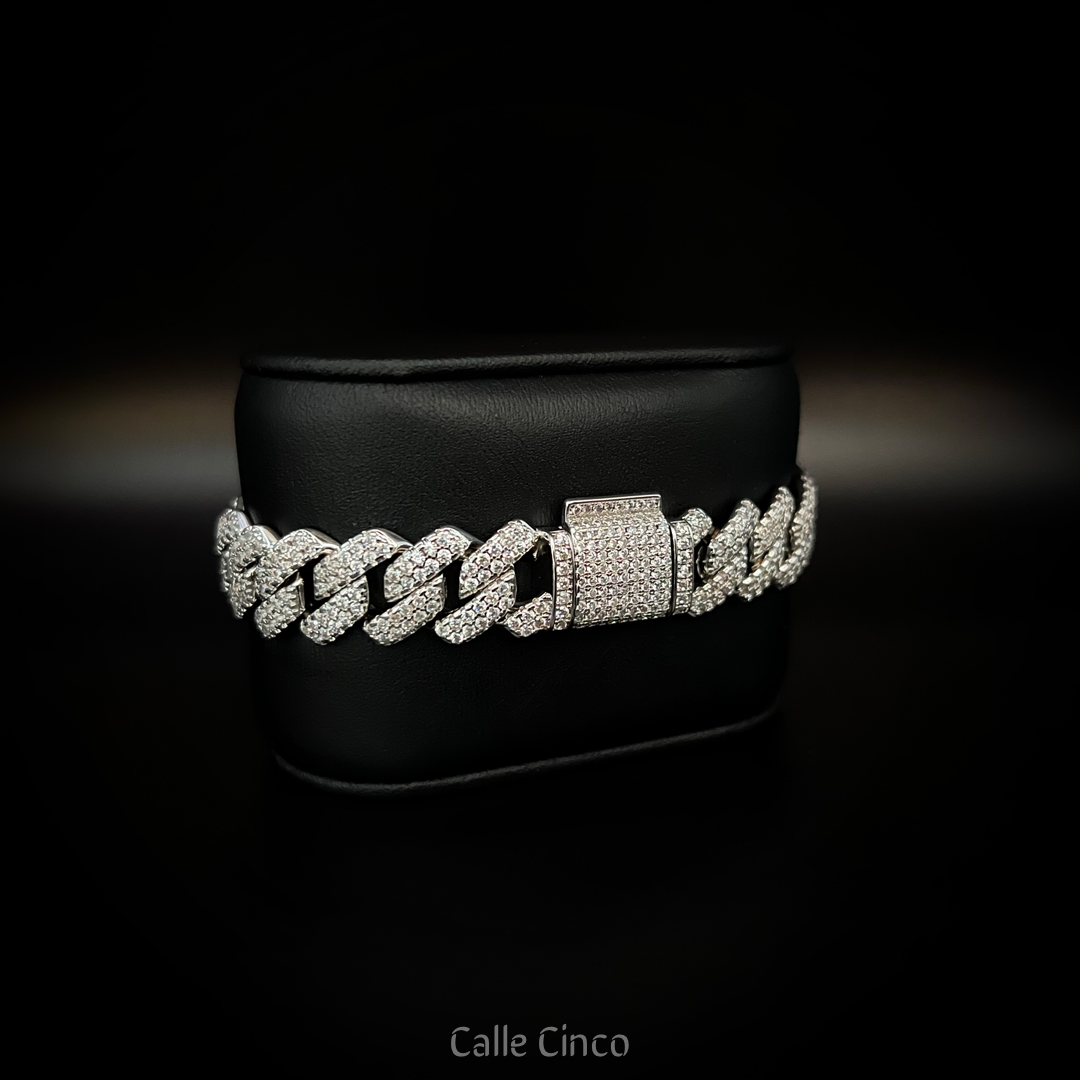 13mm Rhodium-Plated Cuban Link Bracelet
