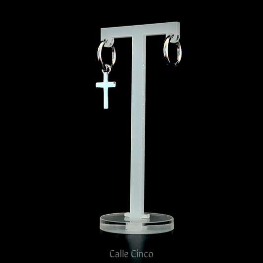 White Gold-Plated Cross Earrings (Single Cross)