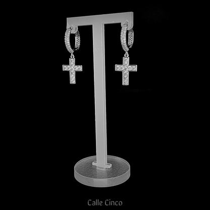 White Gold-Plating Cross Earrings