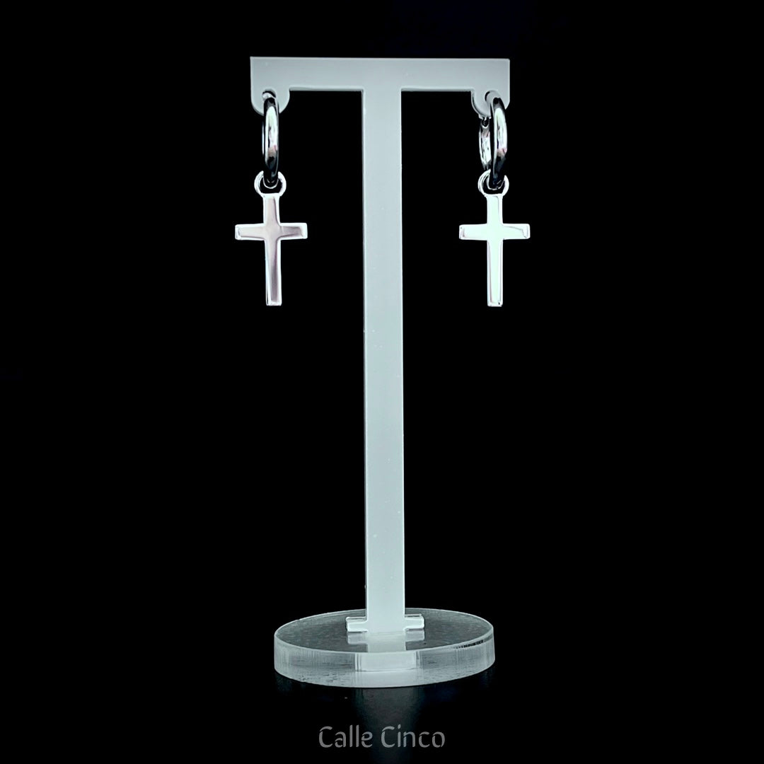 White Gold-Plated Cross Earrings
